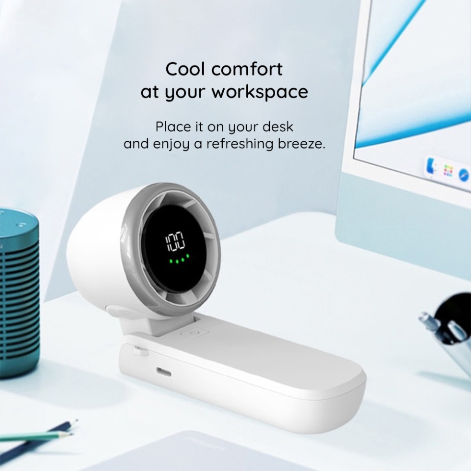 Mini Ventilator Portabil A9, LED Display, 5 Viteze, USB-C, Baterie 5000mAh, Silentios si Reincarcabil, Verde - 3 | YEO