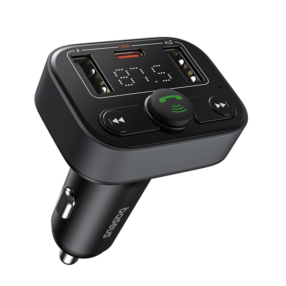 Modulator FM si Incarcatir Auto cu Bluetooth 5.0, USB, USB-C, Display, PD18W, Baseus S-09 Lite - Negru