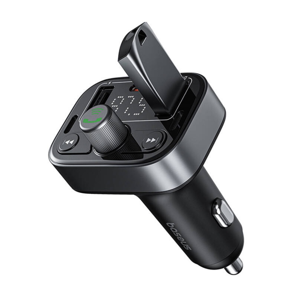 Modulator FM si Incarcatir Auto cu Bluetooth 5.3, USB, USB-C, Display, PD18W, Baseus S-09 Pro- Negru - 2 | YEO