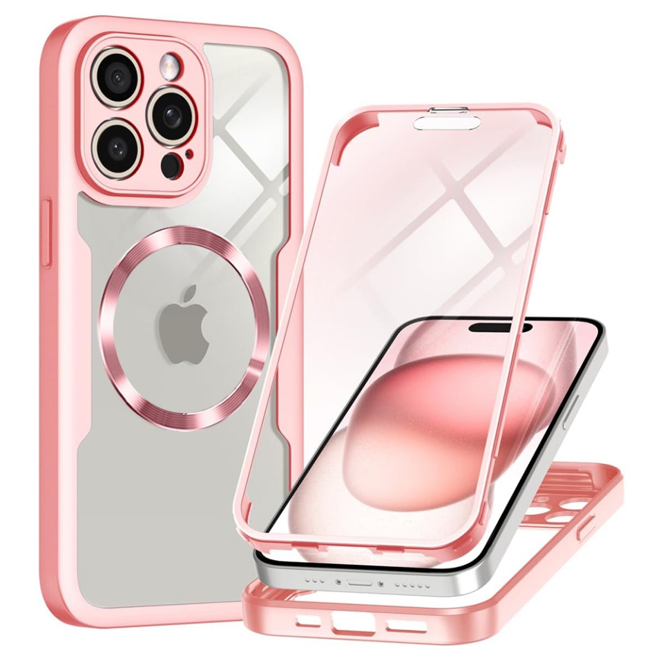 [Pachet 360°] Husa + Folie iPhone 14 Pro Max MagSafe, SKDR ColorShield 360° - Roz