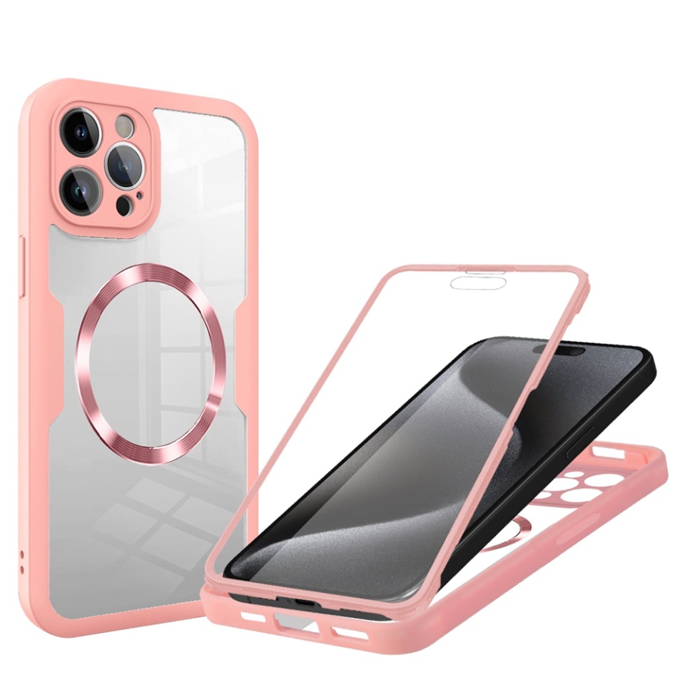 [Pachet 360°] Husa + Folie iPhone 15 Pro Max MagSafe, SKDR ColorShield 360° - Roz