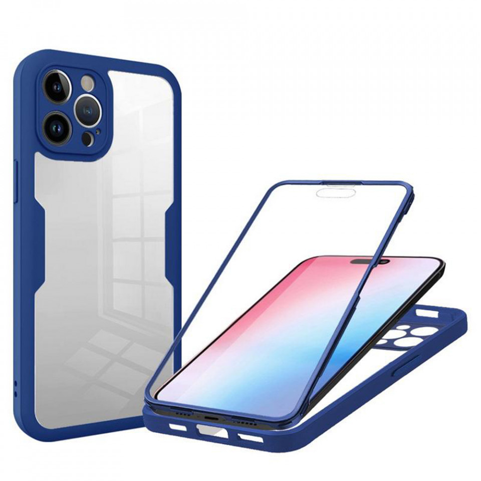 [Pachet 360°] Husa + Folie pentru iPhone 14 Pro, SKDR ColorShield 360° - Albastru