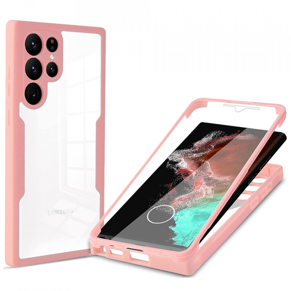 [Pachet 360°] Husa + Folie pentru Samsung Galaxy S23 Ultra, SKDR ColorShield 360° - Roz