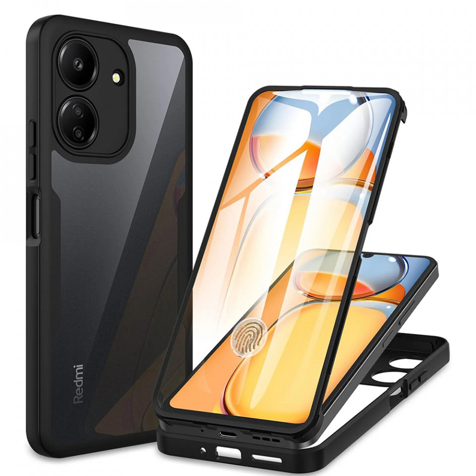 [Pachet 360°] Husa + Folie pentru Xiaomi Redmi 13C 4G / Poco C65, SKDR ColorShield 360° - Negru