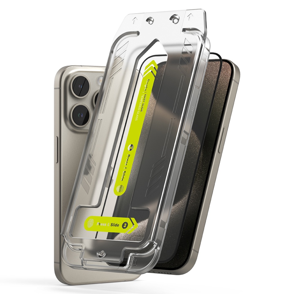 [Pachet x2] Folie sticla iPhone 15 Pro, Claritate si Protectie Maxima, Strat Oleofobic Anti-Amprenta, Ringke Easy Slide - Transparenta - 1 | YEO