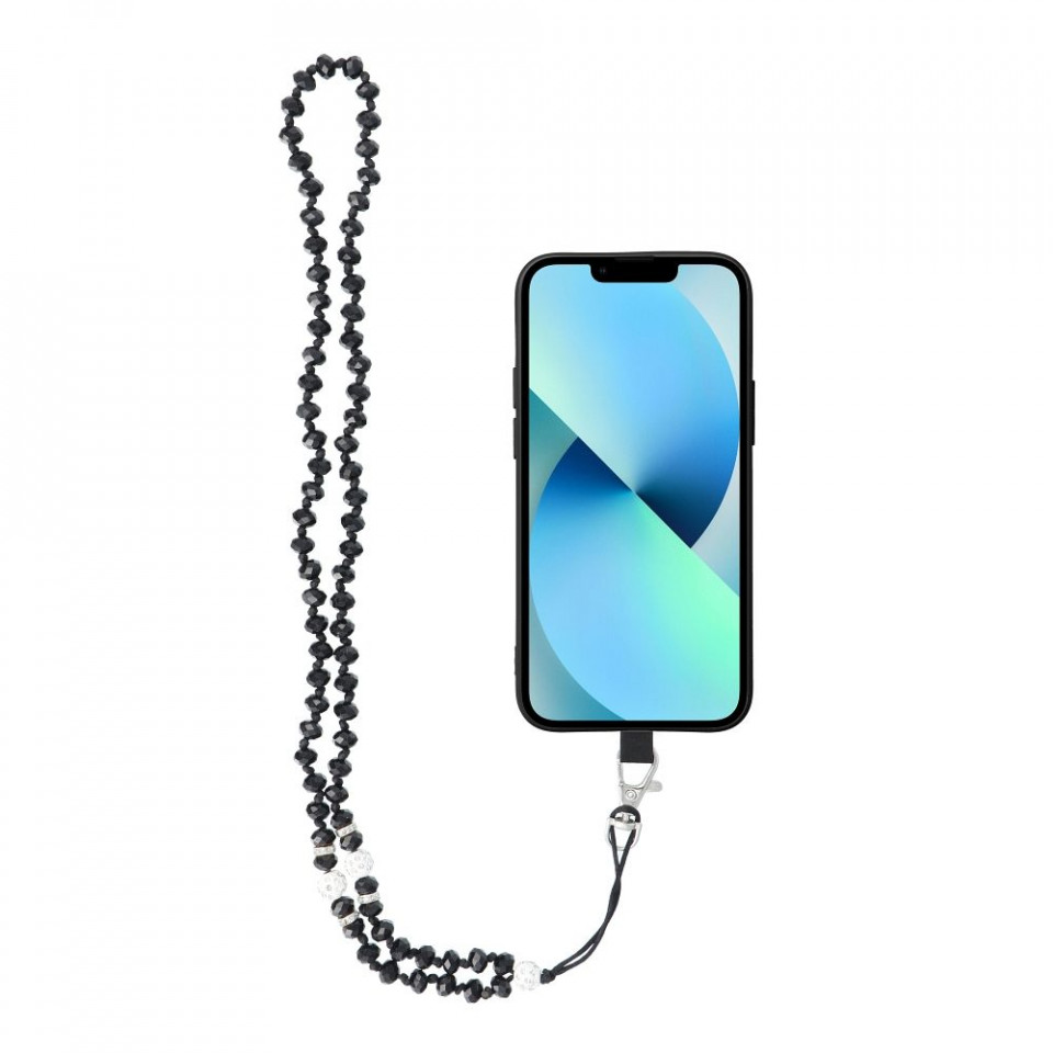 Snur universal telefon, 74cm (37cm prins), CRYSTAL DIAMOND - Negru