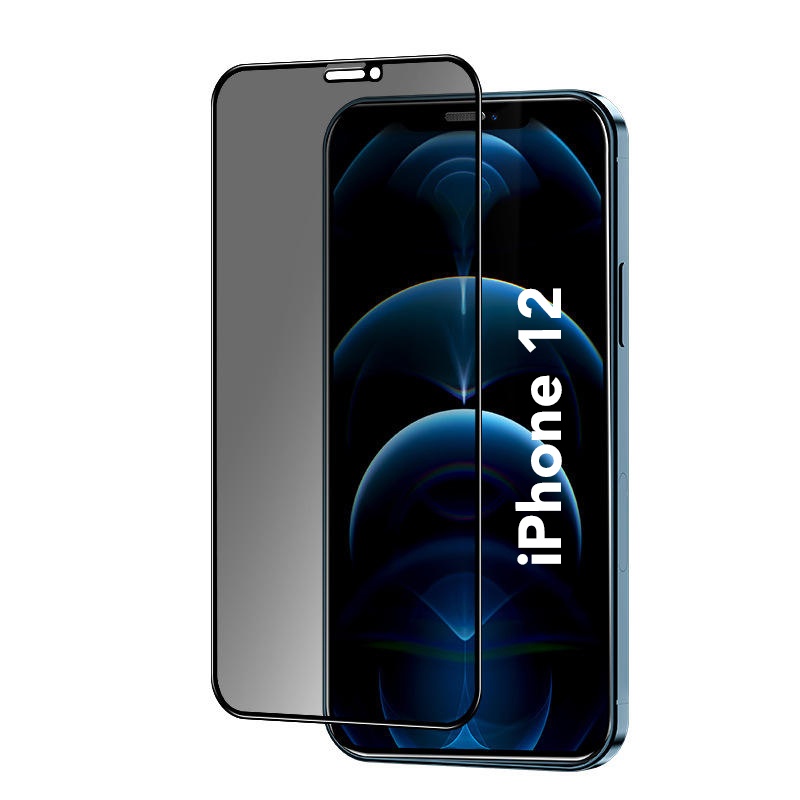 Sticla pentru iPhone 12 / 12 Pro, Anti-spy Ultra HD, Protectie 9H, Montare Simplă, SKYDDAR 111D Privacy - Black Frame