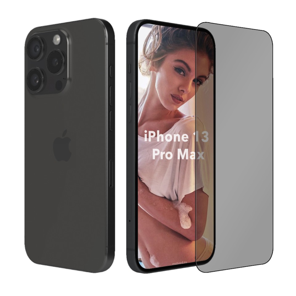 Sticla pentru iPhone 13 Pro Max / 14 Plus, Anti-spy Ultra HD, Protectie 9H, Montare Simplă, SKYDDAR 111D Privacy - Black Frame - 1 | YEO