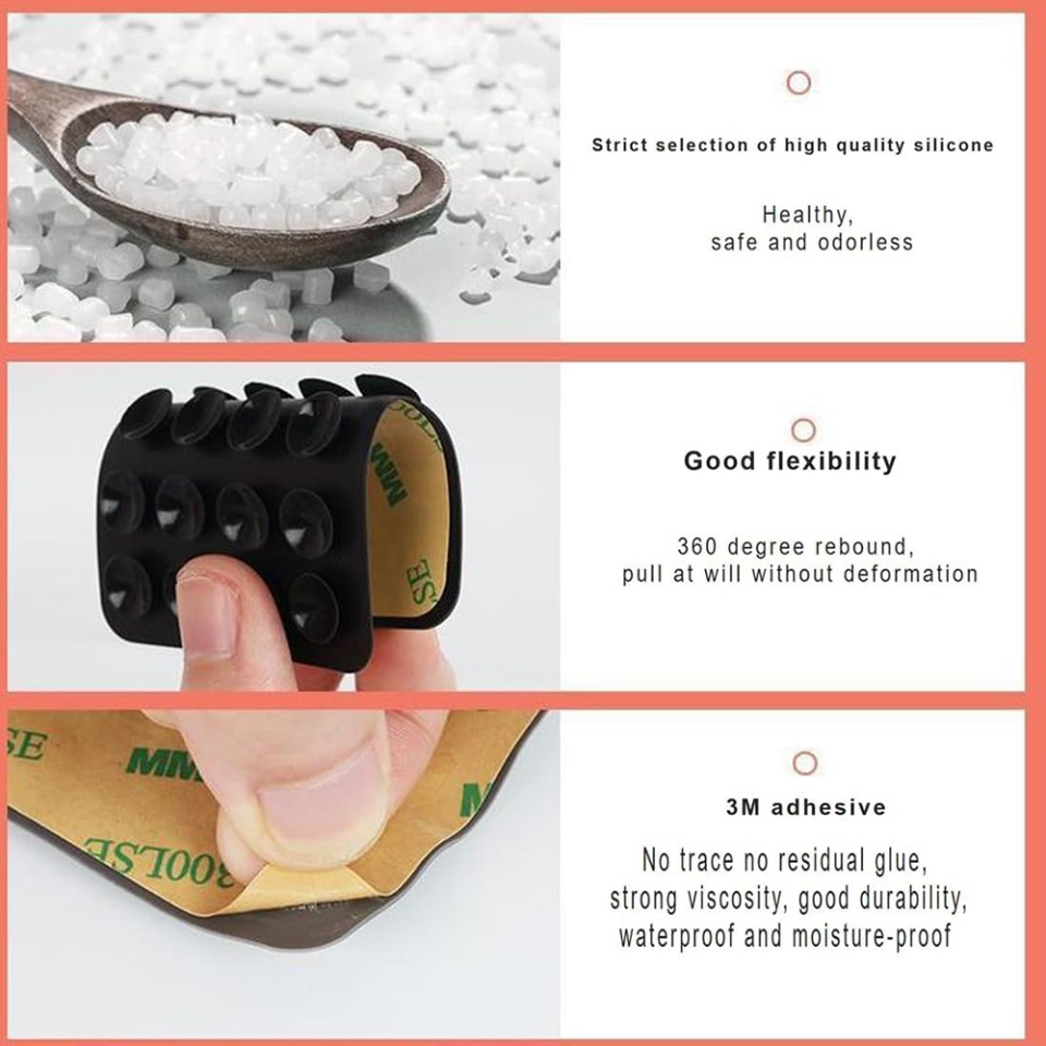 Suport Adeziv Universal pentru Telefon cu Ventuza, Potrivit Pentru Tik-Tok/Selfie/Vizionare Video, din Silicon, 8x5,5cm, SKDR StickIt SO-PAD - Oranj - 5