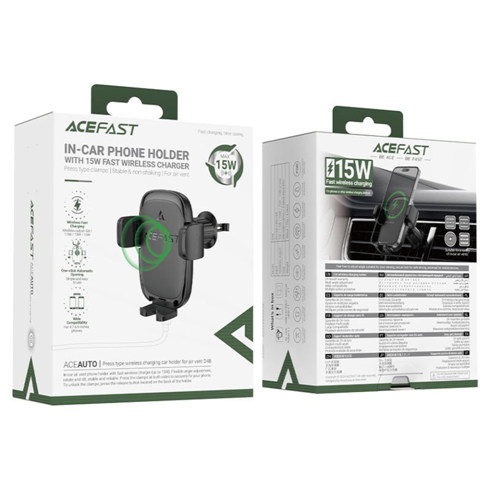 Suport Auto Telefon cu Incarcare Wireless 15W, Magnetic, Montare Grila Ventilatie, Self-Locking, Compatibil 4.7"-6.9", Acefast D48, Negru - 5