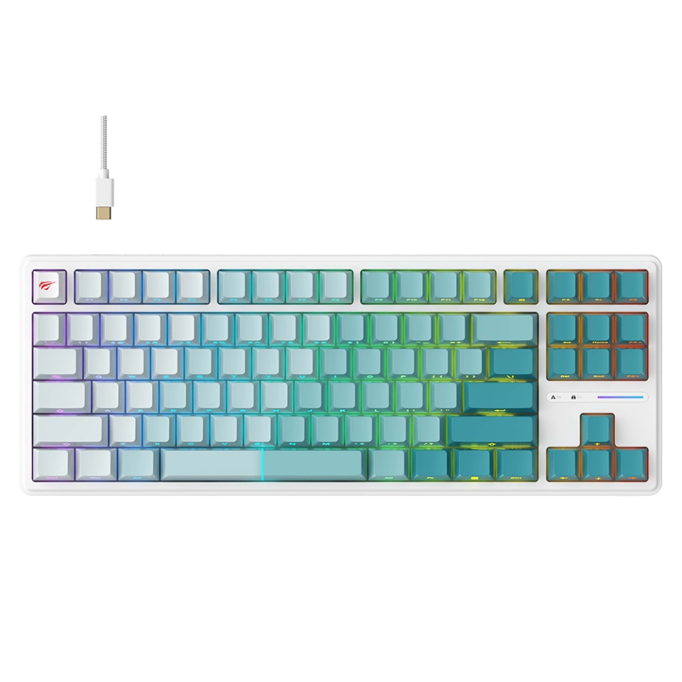 Tastatura Gaming RGB, USB-C, 200mA, Cablu 1.8m, Havit KB901, Alb/ Verde
