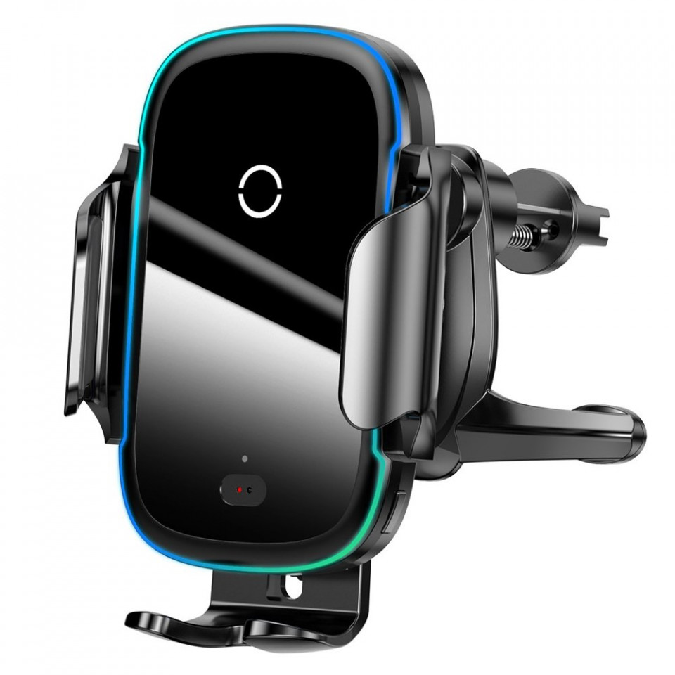 Baseus - Light Electric Car Holder (WXHW03-01) with Wireless Charging, 15W for Dashboard / Windshield / Air Vent - Black - 3 | YEO