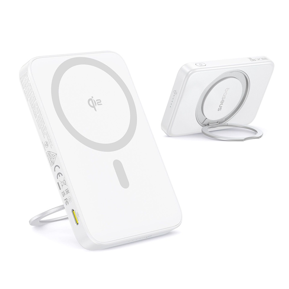 Baterie Externa, Baseus, Incarcare Rapida, Magnetic, Type-C, Qi2, Fast Charging, 20W, 5000mAh, Cablu Type-C, PicoGo, Alb - 2 | YEO