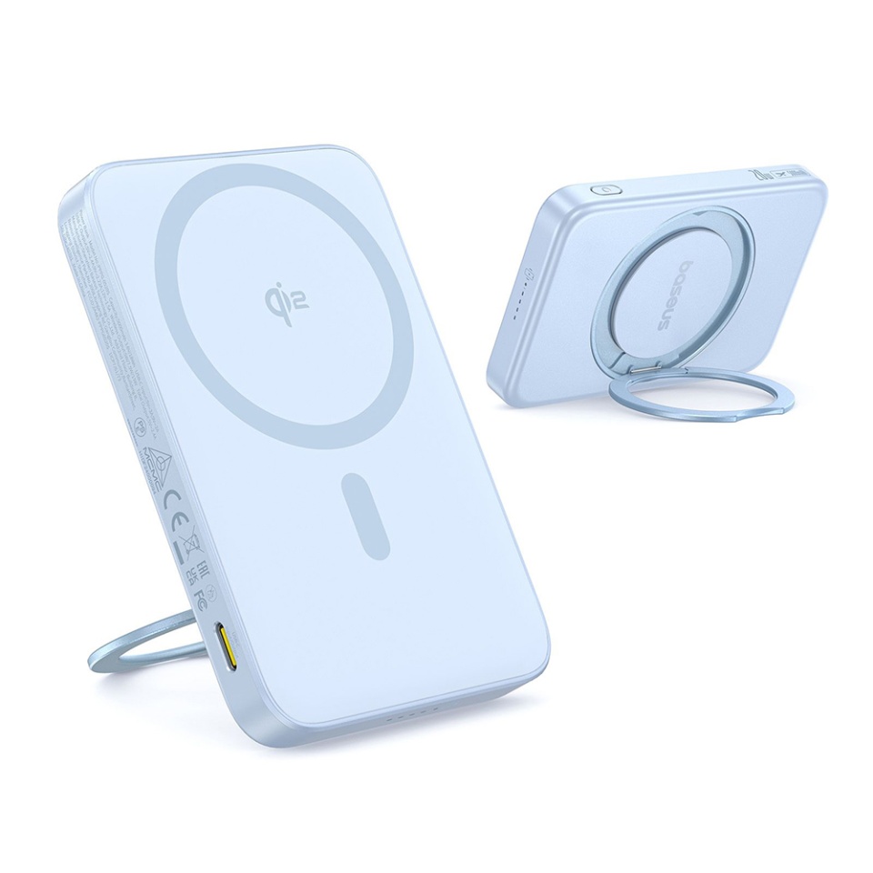 Baterie Externa, Baseus, Incarcare Rapida, Magnetic, Type-C, Qi2, Fast Charging, 20W, 5000mAh, Cablu Type-C, PicoGo, Bleu - 2 | YEO