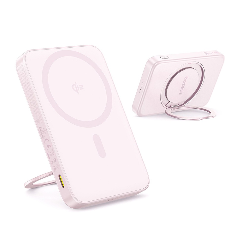 Baterie Externa, Baseus, Incarcare Rapida, Magnetic, Type-C, Qi2, Fast Charging, 20W, 5000mAh, Cablu Type-C, PicoGo, Roz - 2 | YEO