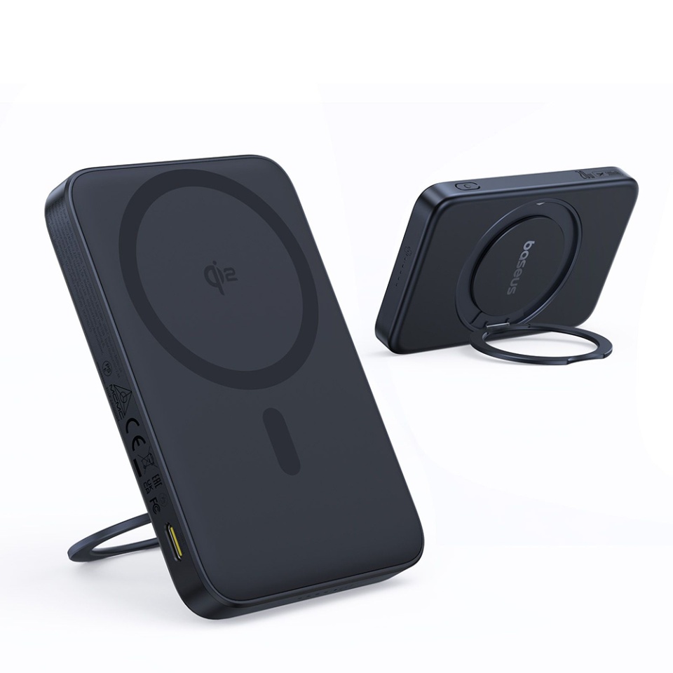 Baterie Externa, Baseus, Incarcare Rapida, Magnetic, Type-C, Qi2, Fast Charging, 20W, 5000mAh, Cablu Type-C, PicoGo, Negru - 2 | YEO