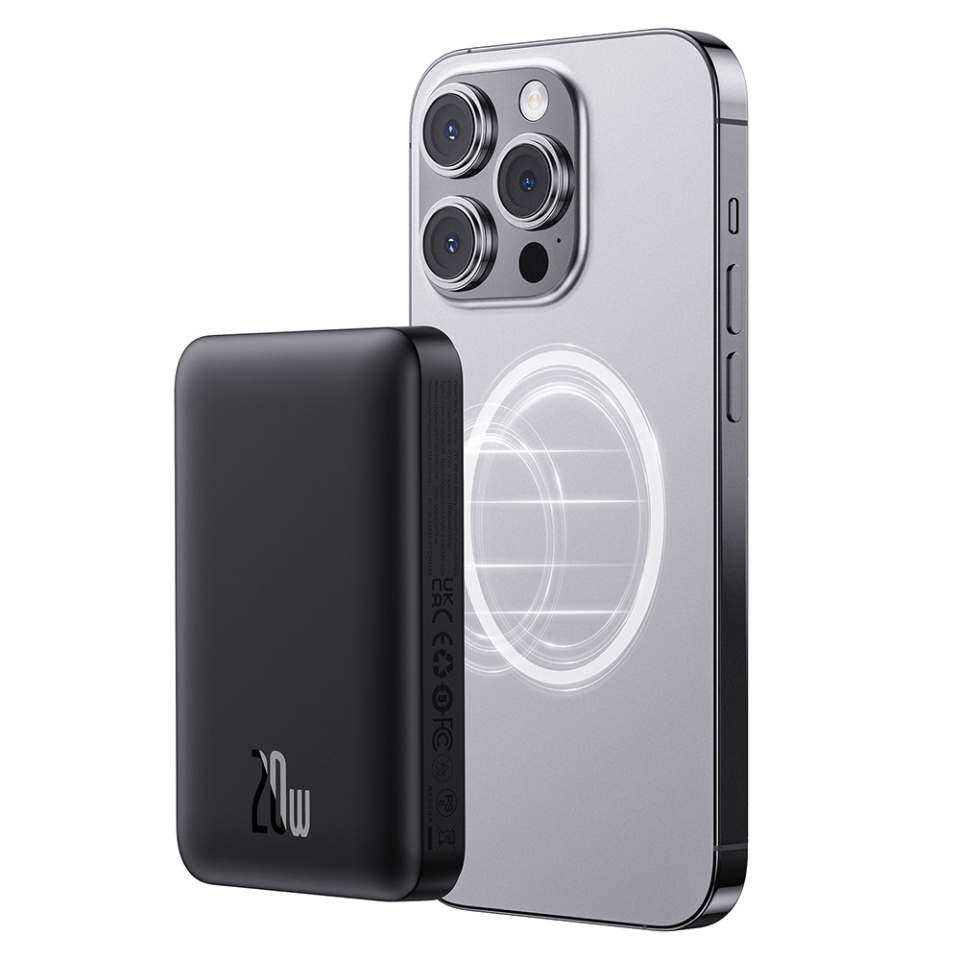 Baterie Externa, Baseus, Magnetica, Incarcare Rapida, MagSafe, USB-C, 10000mAh, 20W, Magnetic Mini, Negru - 1 | YEO