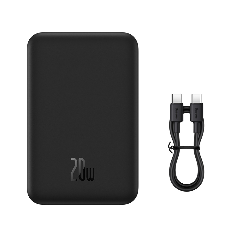 Baterie Externa, Baseus, Magnetica, Incarcare Rapida, MagSafe, USB-C, 6000mAh, 20W, Magnetic Mini, Negru - 1 | YEO