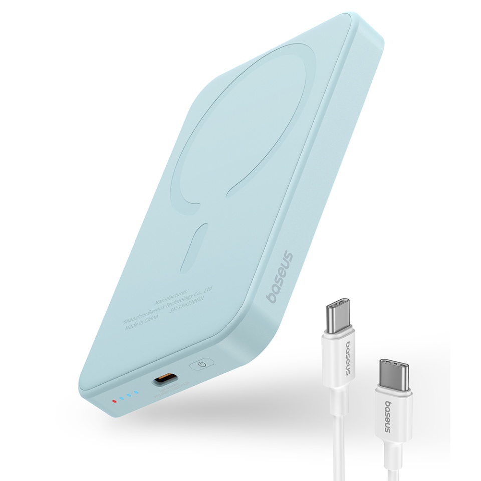 Baterie Externa, Baseus, Magnetica, Incarcare Rapida, MagSafe, USB-C, 5000mAh, 20W, Magnetic Mini, Albastru
