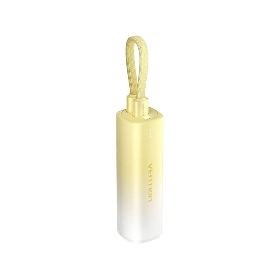Baterie Externa, Vention, Incarcare Rapida, Type-C, Lightning, Lanyard Design, 20W, Light Indicator, Fast Charging Cable, 5000mAh, FHWM0, Galben