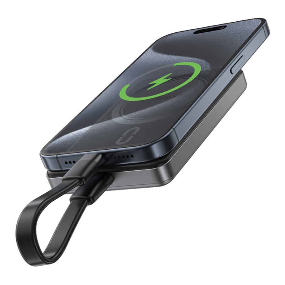 Baterie Externa Wireless Magnetica 10000mAh, Ultra Slim, USB-C, PD20W, Indicator LED, Acefast M12, Negru - 1 | YEO