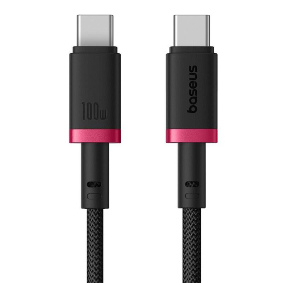 Cablu de data Type-C la Type-C, PD 100W, Fast Charge, 480Mbps, 2m, Naylon Rezistent, Baseus Dura Series, Rosu Negru - 1 | YEO