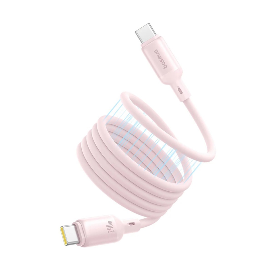 Cablu de date Type-C la Type-C, Fast Charging, 480Mbps, Silicone, 1m, Baseus Data Cable PicoGo, Roz