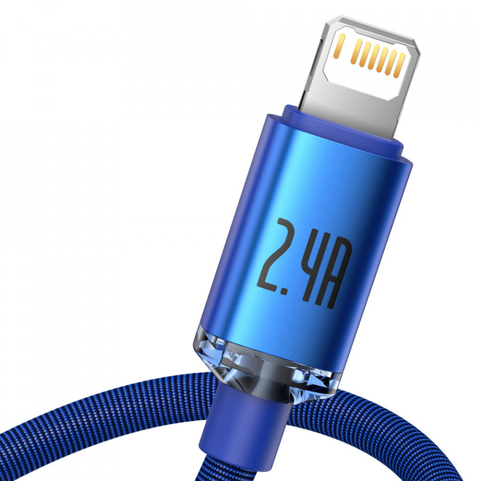 Cablu de date USB la Lightning, 2.4A, 1.2m, Baseus Crystal Shine (CAJY000003) - Albastru - 2 | YEO