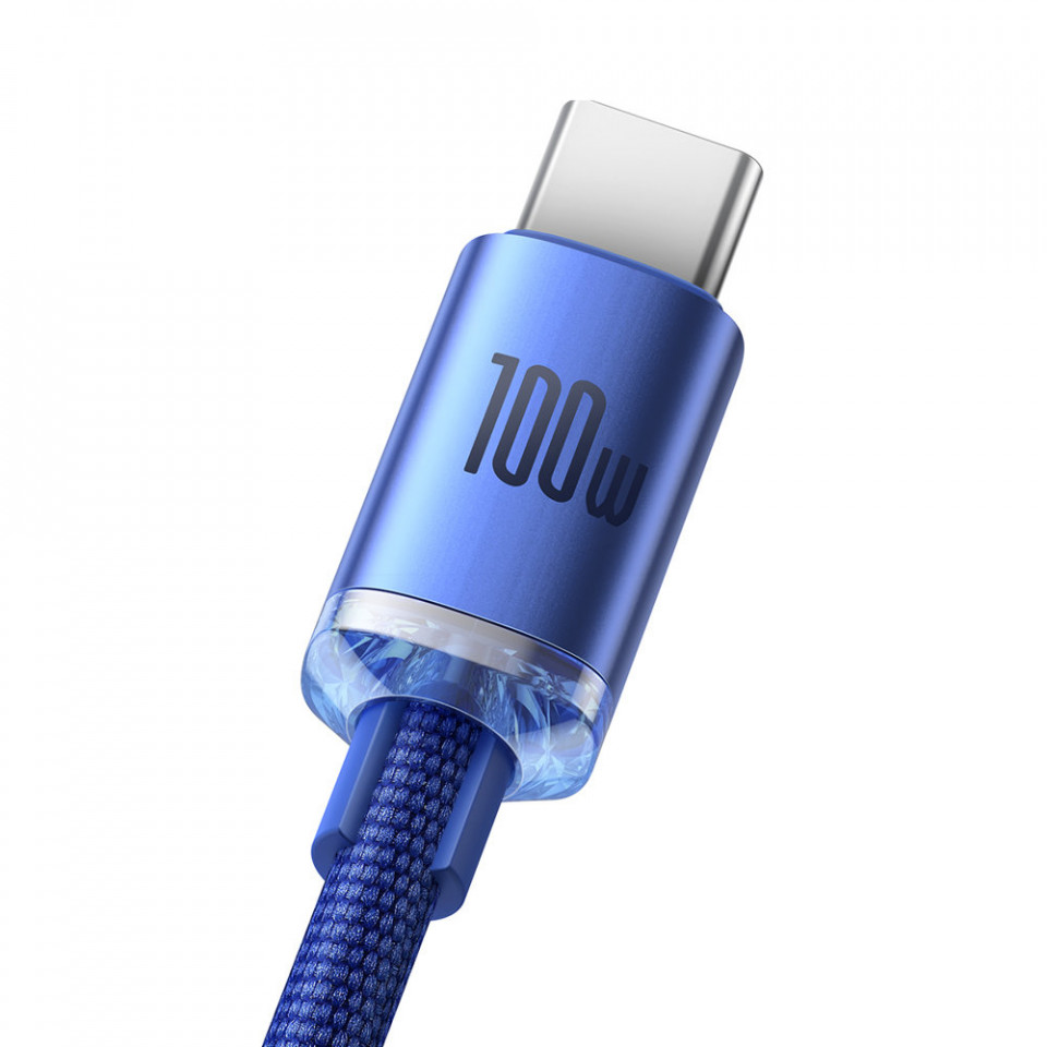 Cablu de date USB la Type-C, 100W, 2m, Baseus Crystal Shine (CAJY000503) - Albastru - 2 | YEO