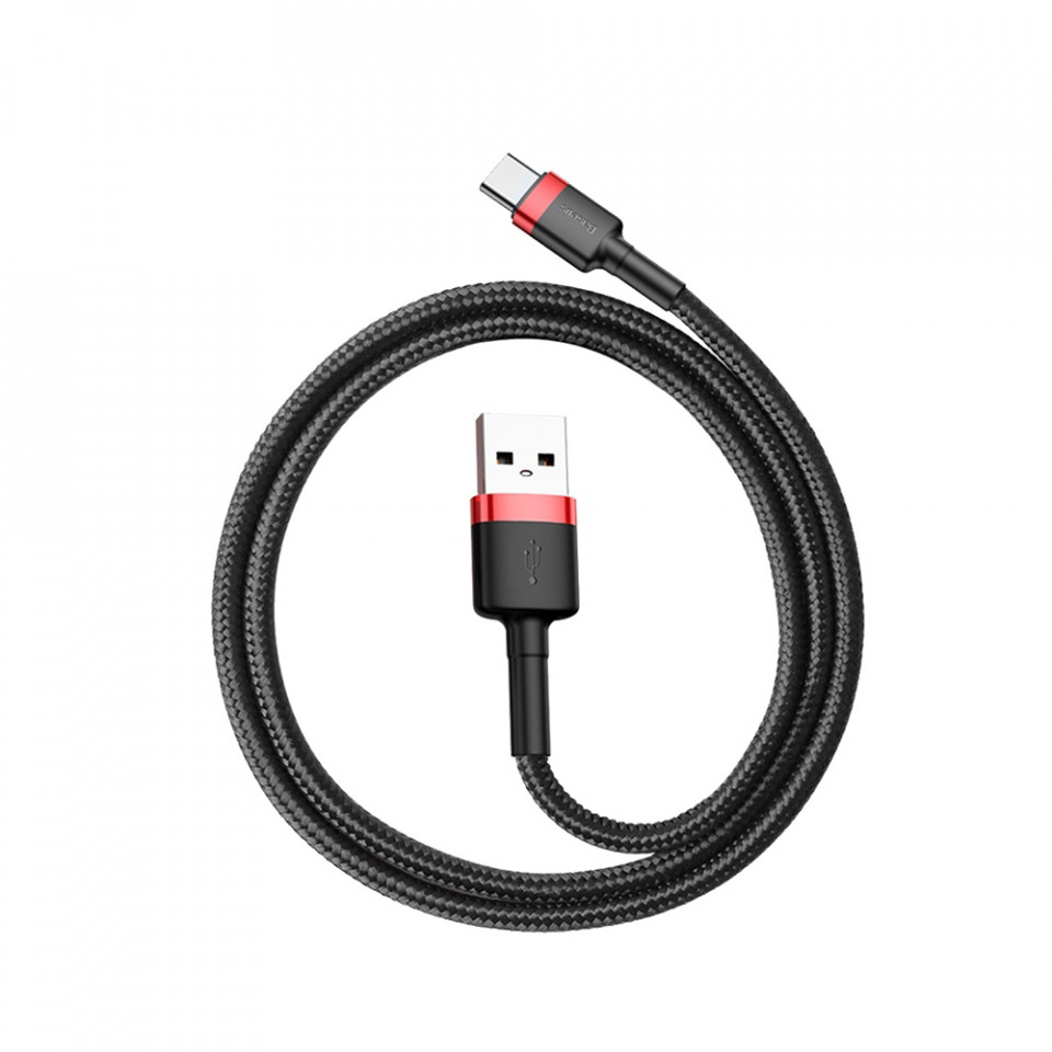 Cablu de Date USB Type-C, 3A, 0.5m - Baseus Cafule (CATKLF-A91) - Black / Red - 3 | YEO
