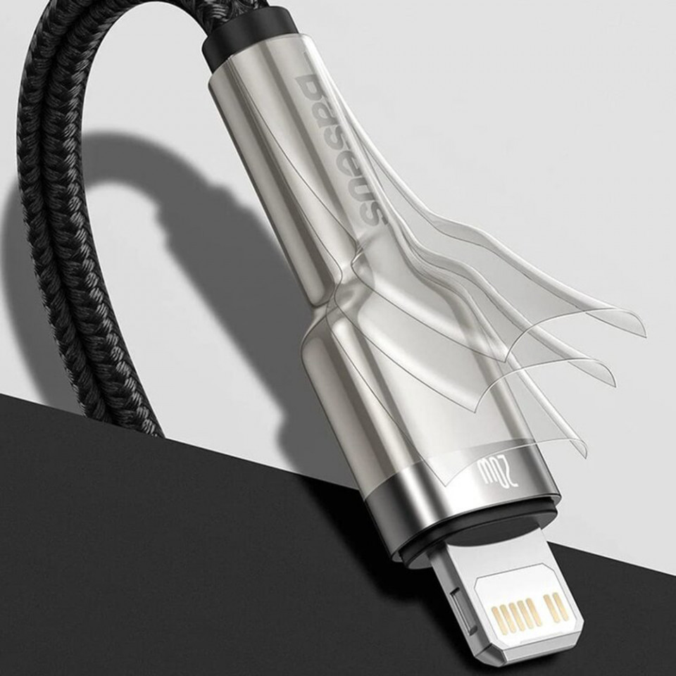 Cablu USB to Lightning, 2.4A, 480Mbps, 1m - Baseus Cafule Series Metal (CALJK-A01) - Black - 2 | YEO