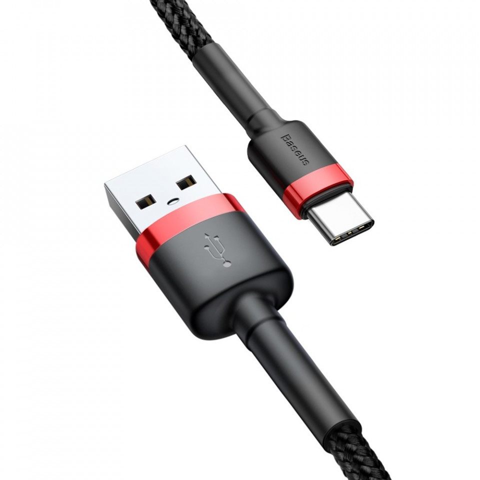 Cablue de date USB la Type-C, 2A, 2m, Cafule Baseus (CATKLF-C91) - Rosu Negru - 1 | YEO