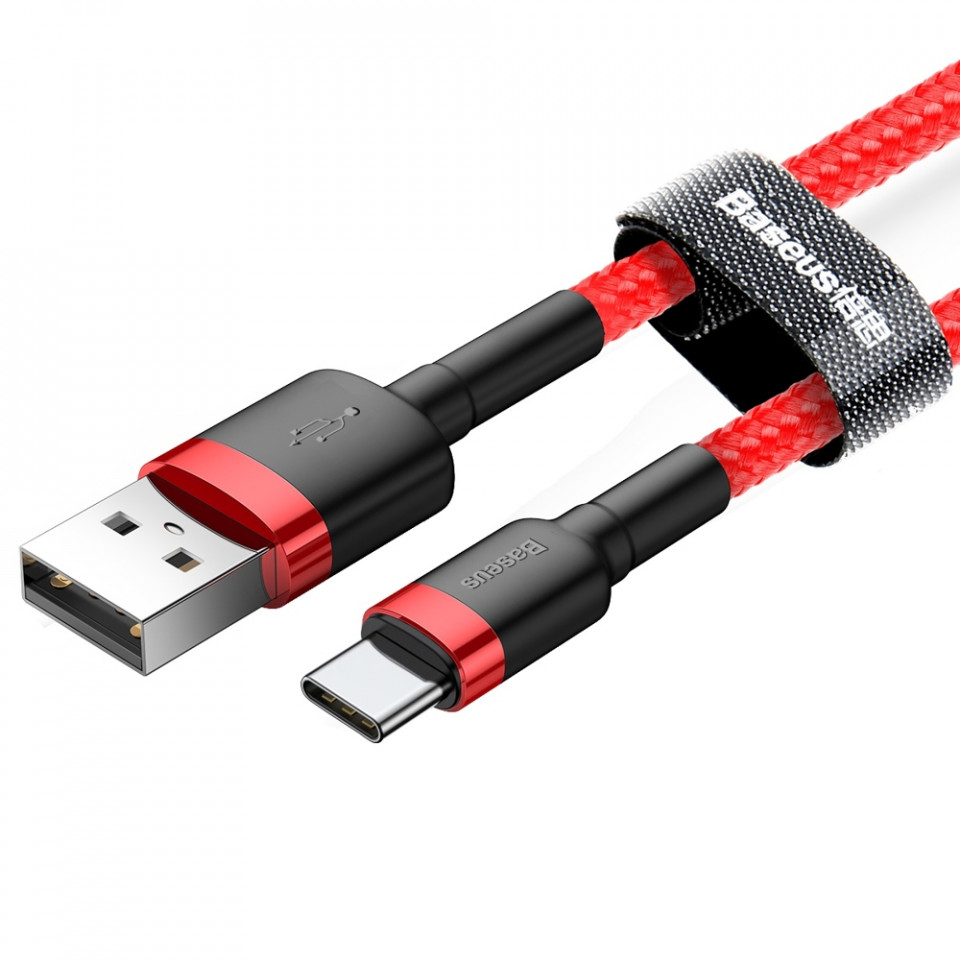 Cablue de date USB la Type-C, 3A, 0.5m, Cafule Baseus (CATKLF-A09) - Rosu - 2 | YEO