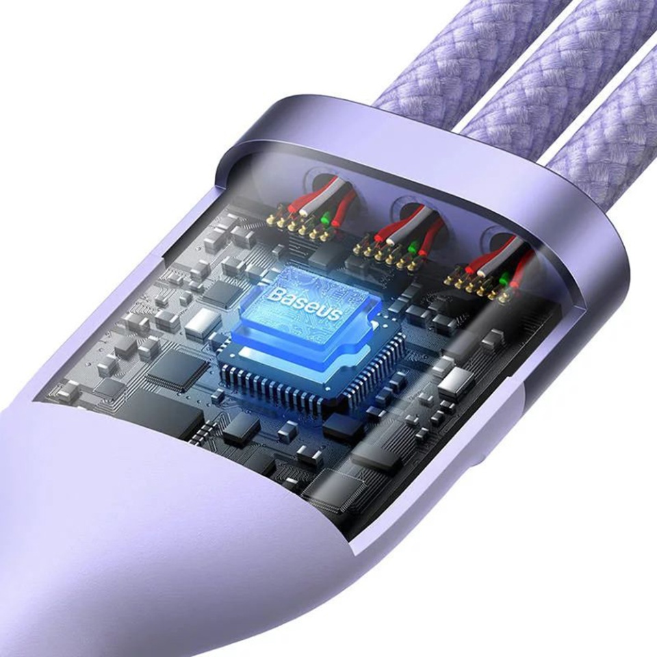 Cablue de Incarcare / Date 3in1 USB la Type-C, Lightning, Micro-USB, 100W, 1.2m, Baseus, Flash Series 2, Mov - 3 | YEO