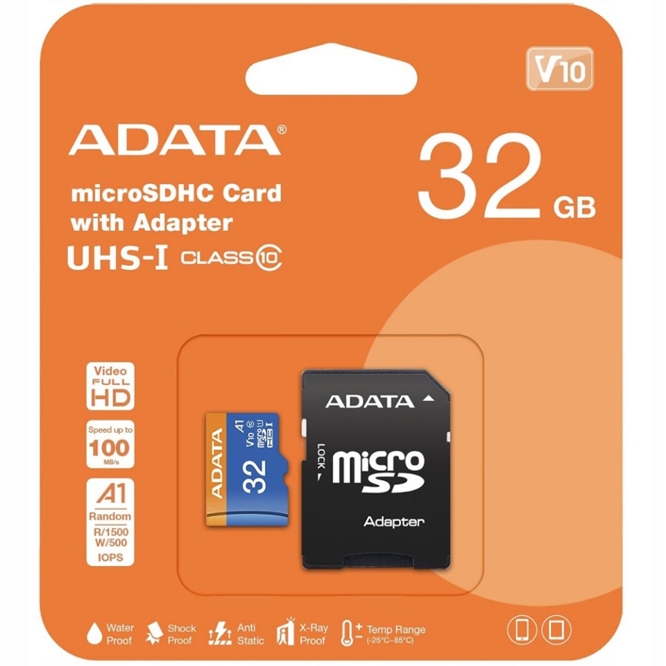 Card de Memorie MicroSDHC, Adapter, Class 10, UHS-I U1, 32GB, Read 100MB/s, Adata, Negru - 2 | YEO