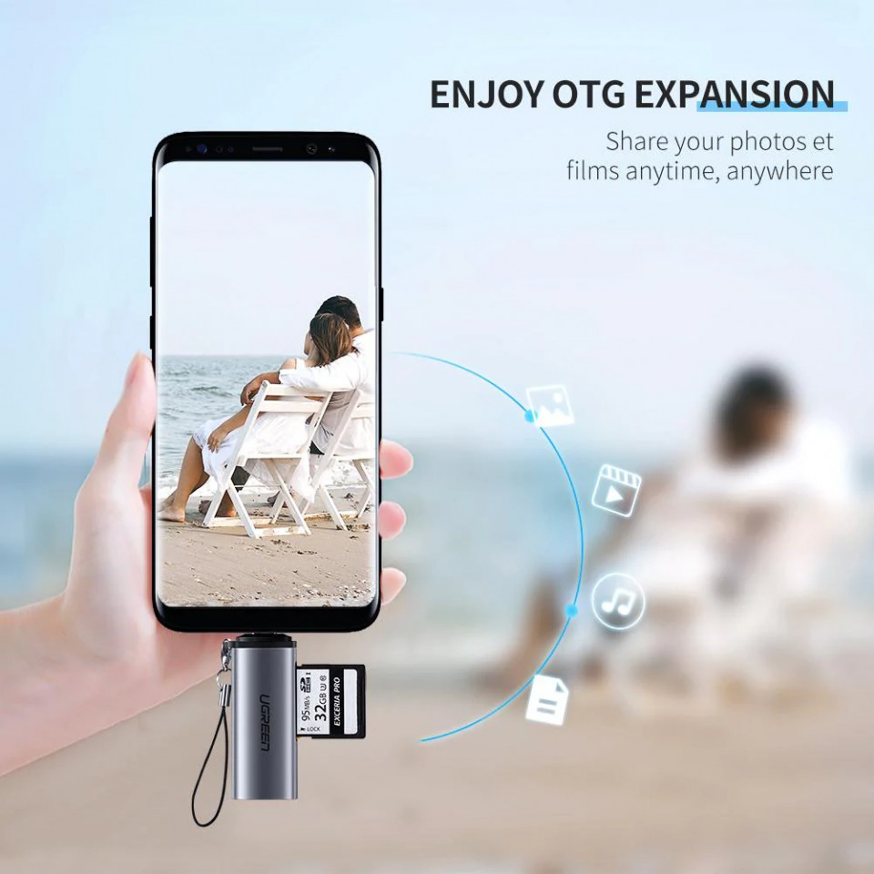 Card reader USB-C la MicroSD, SD 3.0, slot de card, 5Gbps, Ugreen (50704) - Grei - 2 | YEO