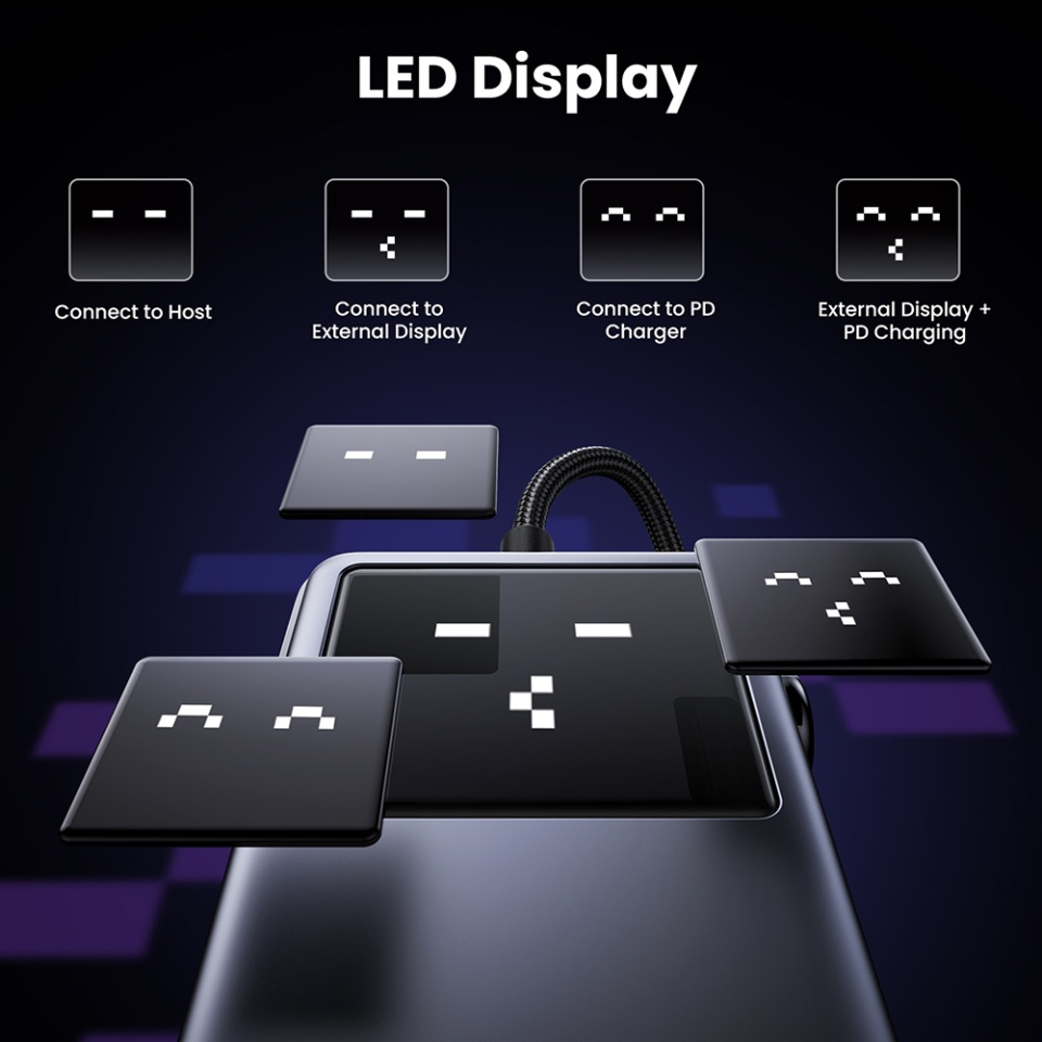 Docking Station 6in1 Type-C la 2x USB, 2x Type-C, HDMI, 10GB/s, 4K, 100W, SD/TF, Display LED, Ugreen CM888, Negru - 3 | YEO