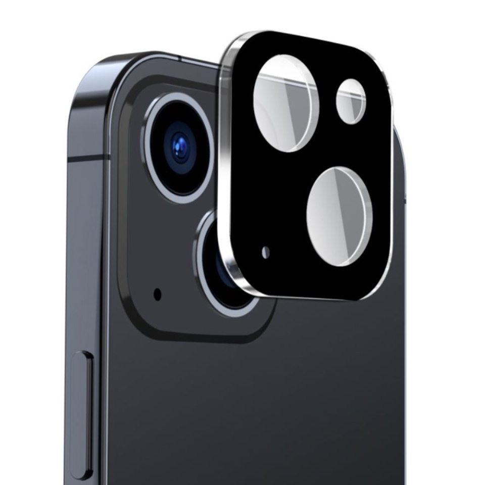 Folie camera pentru iPhone 15 / 15 Plus, SKYDDAR INNOVATION, Camera Glass Negru, set cu sticker