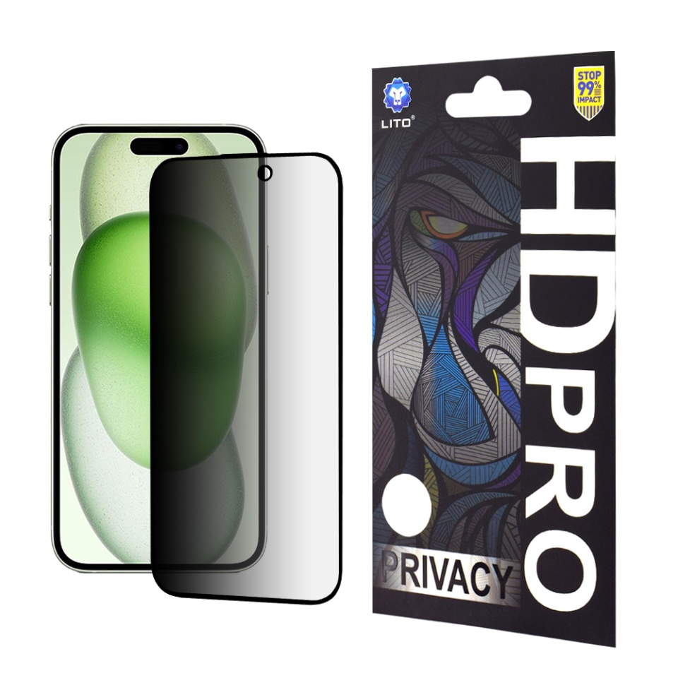 Folie de Sticla iPhone 15 Plus, Sticla Securizata, Lito, HD Pro, Privacy