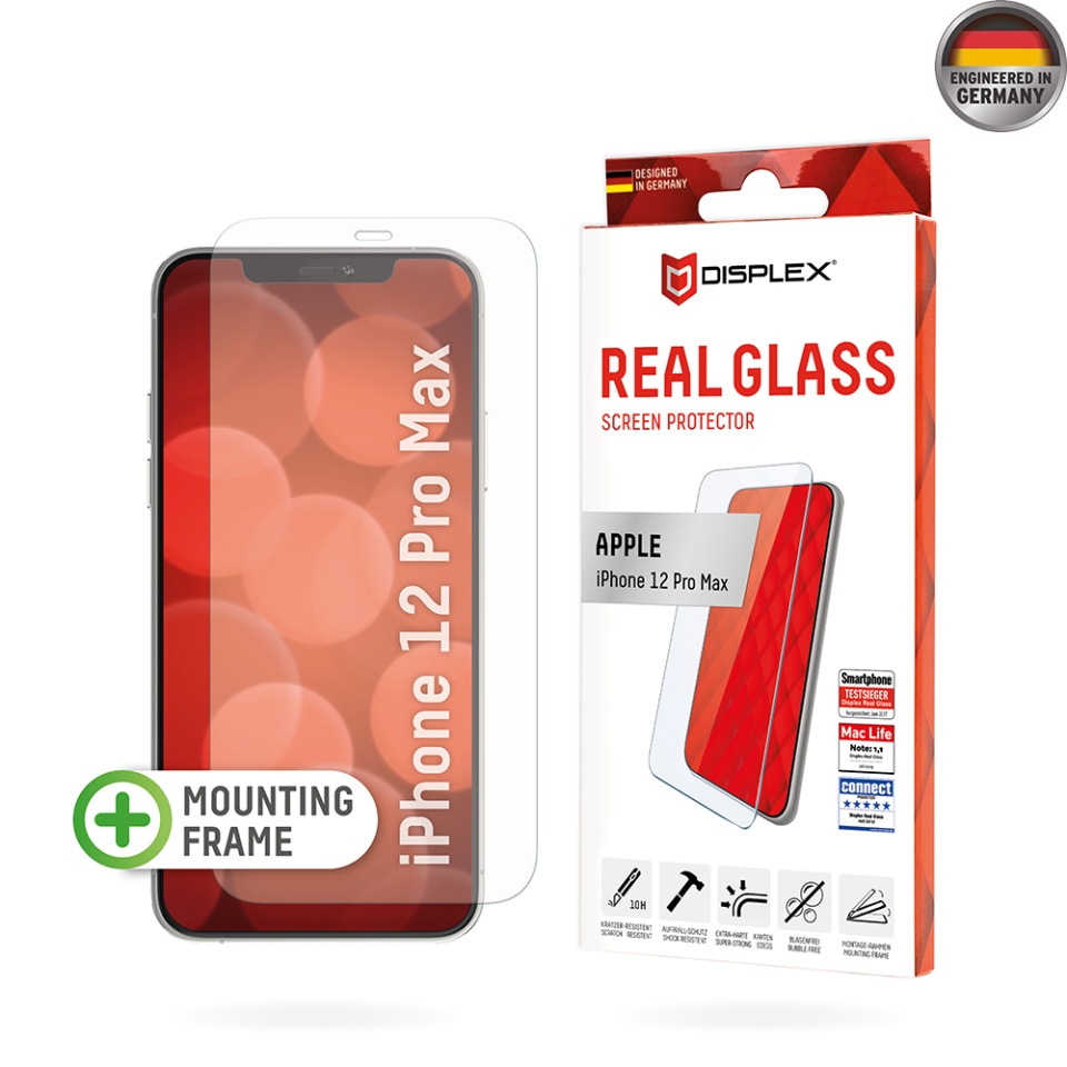Folie Premium pentru iPhone 12 Pro Max, Displex, sticla securizata, cadru de monatare, priectat in Germania, Transparent