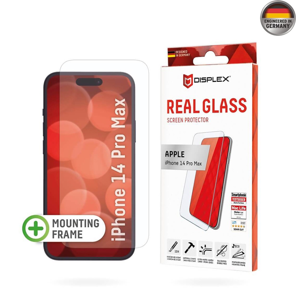 Folie Premium pentru iPhone 14 Pro Max, Displex, sticla securizata, cadru de monatare, priectat in Germania, Transparent