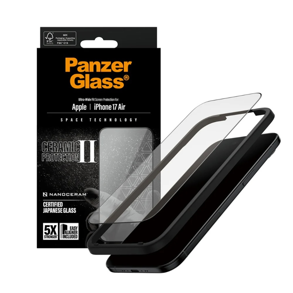 Folie Sticla pentru iPhone 17 Air, Ultra-Wide Fit w. EasyAligner, PanzerGlass, Anti-Soc si Anti-Bule, Transparent