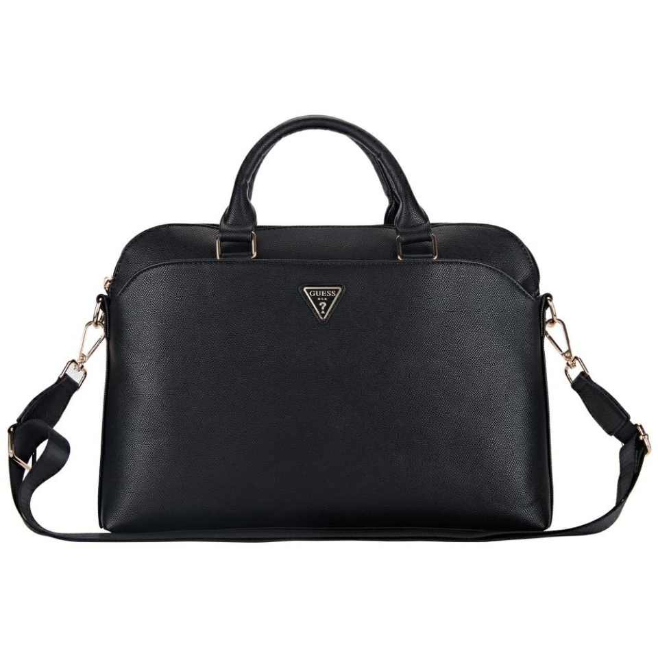 Geanta Laptop Dispozitive 15 inch, Grained Triangle Logo, Piele Ecologica, Curea Ajustabila, Guess, Negru - 1 | YEO