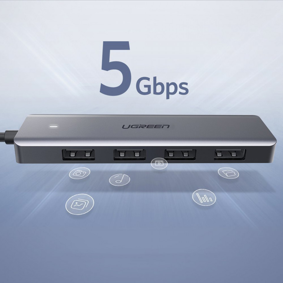 HUB Type-C la 4x USB-A 3.0 up to 5Gbps cu Micro-USB Power Port, Ugreen (70336) - Gri - 3 | YEO