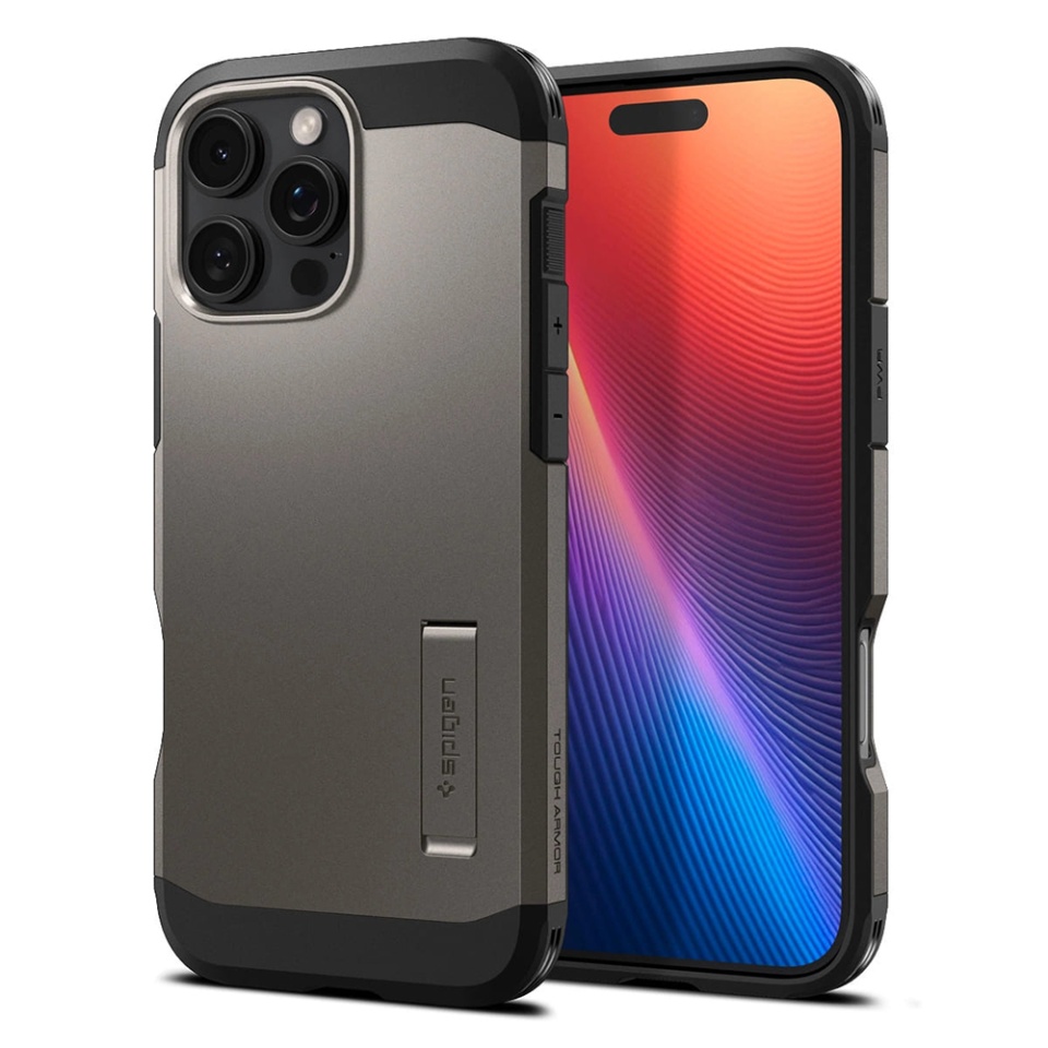 Husa Antisoc iPhone 16 Pro Max, Spigen Tough Armor - Cenusiu