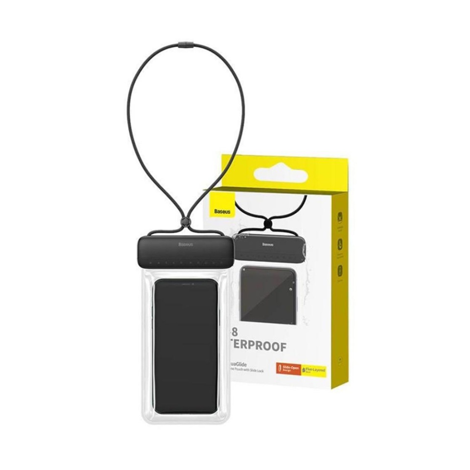 Husa de Telefon Waterproof Universala, Baseus P60263700, IPX8 adancime 30m, Lanyard inclus, Negru