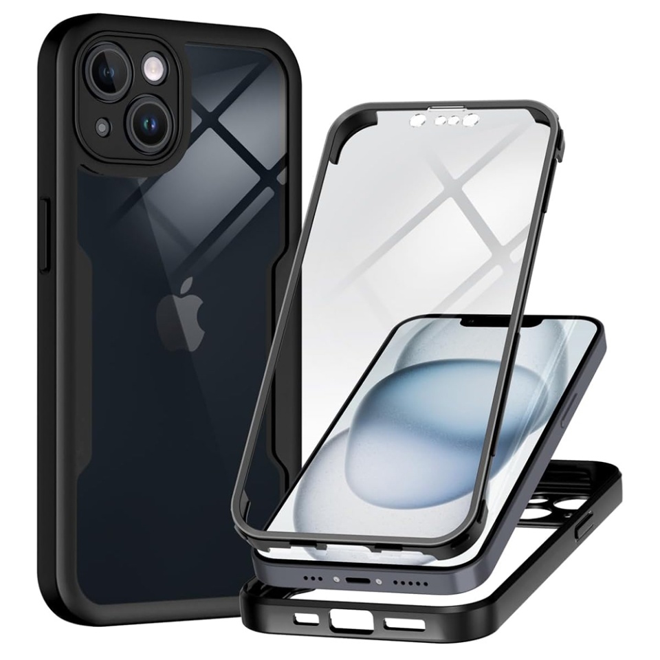 Husa + Folie pentru iPhone 14, SKYDDAR INNOVATION, [Pachet 360°] ColorVerse, Negru, set cu sticker