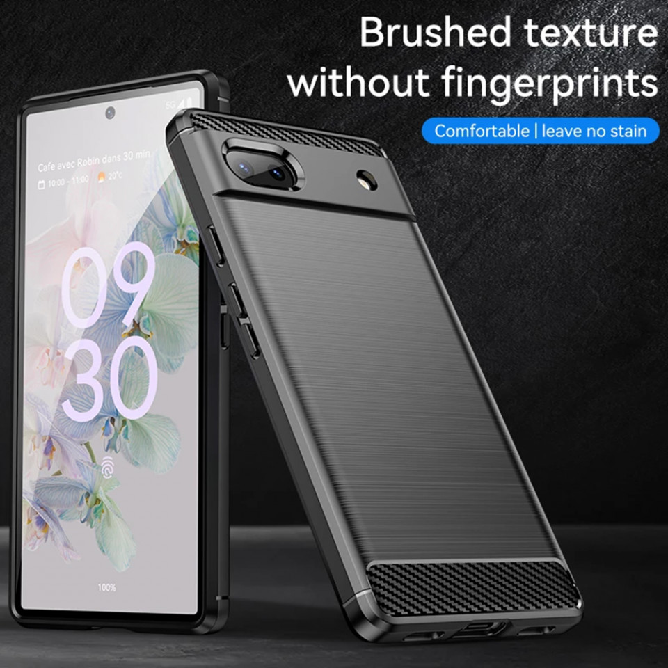 Husa Google Pixel 6A din silicon, Slim, cu textura Fibra Carbon - Negru - 3 | YEO