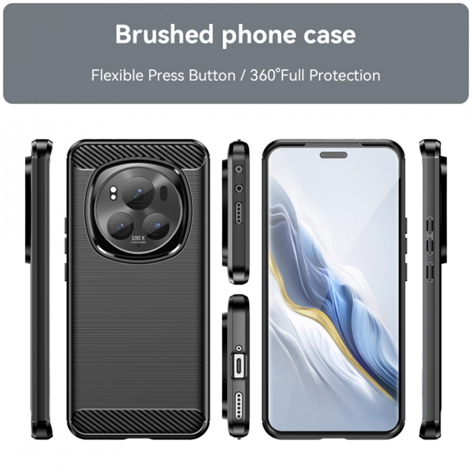 Husa Honor Magic6 Pro din silicon, Slim, cu textură Fibra Carbon - Negru - 1 | YEO