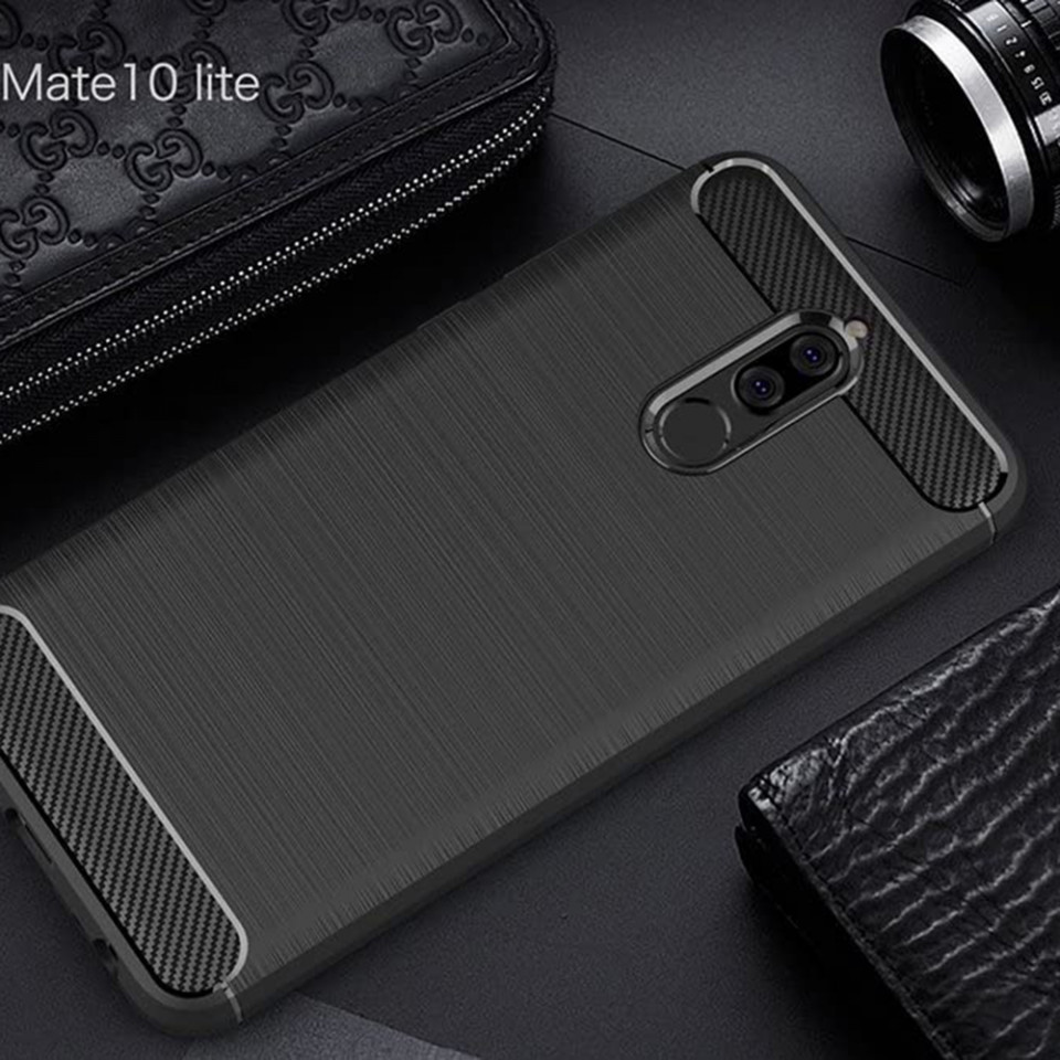 Husa Huawei Mate 10 Lite din silicon, Slim, cu textura Fibra Carbon - Negru - 1 | YEO